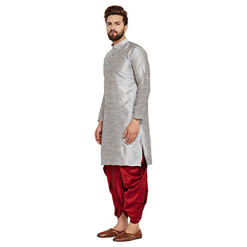 Image of SOJANYA (Since 1958 Men's Off-White and Gold Dupion Silk Dhoti Kurta Set
