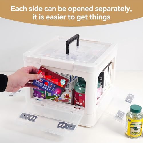Image of HEY FOLY 22qt Medicine Organizer Storage Box with 4-Side Opening Doors, White Foldable Medication Organizer Empty, Container Case Stackable First Aid Box for Home Storage