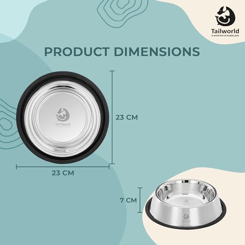 Image of Feeding Bowl 720 ml | Stainless Steel | for Dogs & Cats | Durable & Lightweight Feel | Scratch and Rust-Free | Non-Slip Ring at The Base | Pack of 2 | 720ml Each