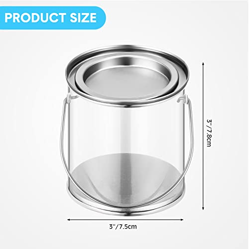 Set Of 30 Clear Paint Can Containers With Metal Lids 3 Inch Tall Mini Plastic Bucket With Lid Handle Small Empty Paint Bucket Decorative Faux Paint Pails For Party Favor Storage Candy Diy Projects Art #TOP1