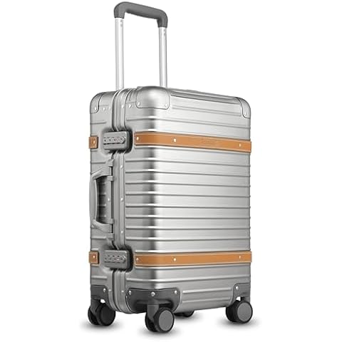 LUGGEX All Aluminum Carry On Luggage with USB Port - Hard Shell Zipperless Luggage with Wheels - Retro Meets Tech Travel (Vintage Suitcase) Cover