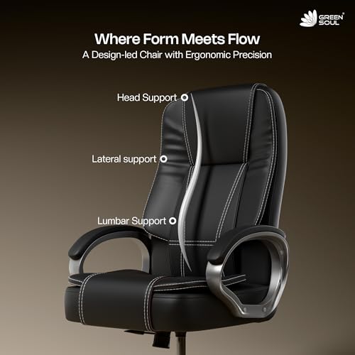 Image of Green Soul Vienna | Leatherette Office Chair | Ergonomic Executive Boss Chair with Spacious Cushioned Seat | Heavy Duty Metal Base | High Back | 3 Years Warranty (Black)