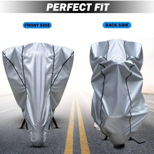 Image of Waterproof Bike Body Cover Compatible with Tvs Apache RTR 160 Dustproof Scratchproof - Motorcycle Cover for Two Wheeler, Outdoor Full Cover with UV, Duty, Rain Protection (Silver & Black) R1