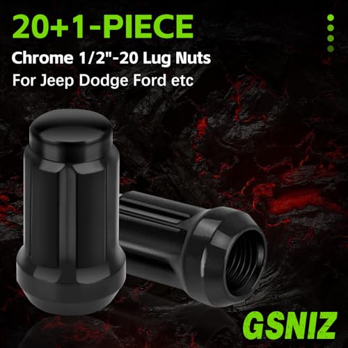 Image of 1 /2 x 20 Black Lug Nuts, 1 /2''-20 Closed End Bulge Acorn Lug Nut Set with 1 Lug Nut Key, Conical Seat 60 Degree for 1974-2001 Cherokee,1966-1983 CJ5,1993-2010 Grand Cherokee