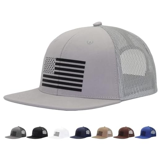 YEANIY Flat Bill Snapback Trucker Hat for Men with American Flag, Adjustable Breathable Mesh Baseball Cap, Fits OSFM&XXL Head