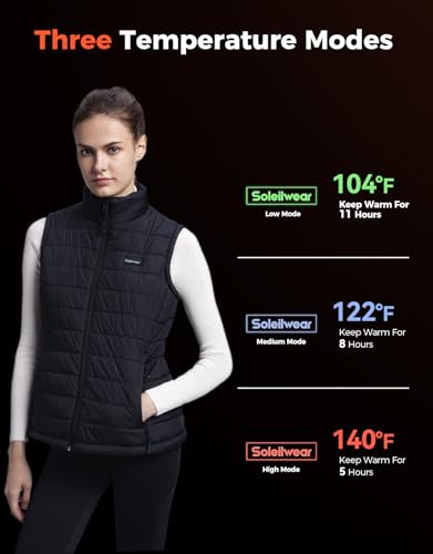Image of Soleilwear Womens Heated Vest with 12000mAh Battery, 9 Heated Zones Lightweight Rechargeable Vest for Outdoor Outerwear