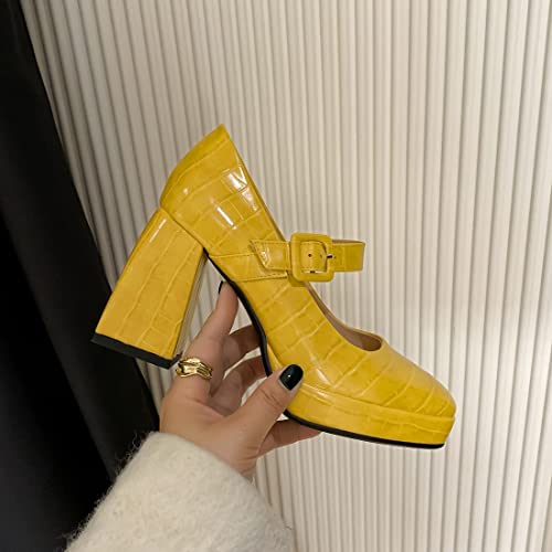VOKLIN Women's Fashion Ankle Strap Chunky Block High Heel Dress Pumps Square Toe Patry Mary Jane Pump Shoes3