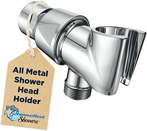 All Metal Shower Head Holder for Hand Held Showerheads, Polished Chrome | Adjustable Shower Arm Mount with Universal Wall Hook Bracket and Brass Pivot Ball