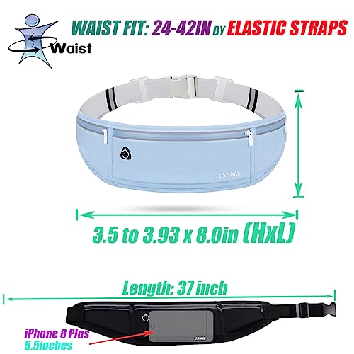 Image of USHAKE Slim Running Belt, Workout Fanny Pack for Men Women,Exercise Waist Pack for Apple iPhone Holder, Runner Belt for Running Walking Cycling Camping Gym Light Blue