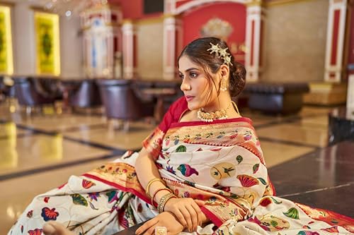 Image of SWORNOF Women's kanjivaram banarasi silk saree Zari Woven for festival Wedding silk with rich pallu Design sarees for women with Unstitched blouse piece