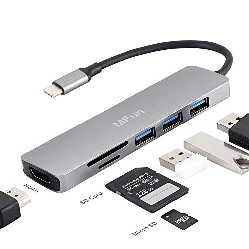 USB C Hub,MFun 6 in 1 USB C to HDMI Adapter with USB 3.0 Port,SD/Micro SD Card Reader,4K HDMI Compatible for MacBook Pro Air USB C Laptops and Other Type C Devices USB C Hub,MFun 6 in 1 USB C to HDMI Adapter with USB 3.0 Port,SD/Micro SD Card Reader,4K HDMI Compatible for MacBook Pro Air USB C Laptops and Other Type C Devices