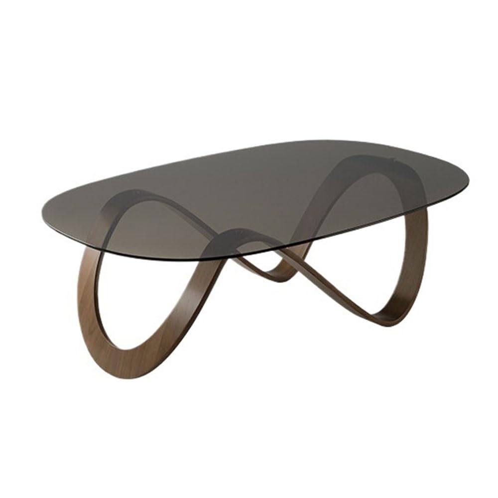 ZTHYSHOZ Side Table Modern Oval Glass & Wood Coffee Table with Curved Base Living Room Centerpiece