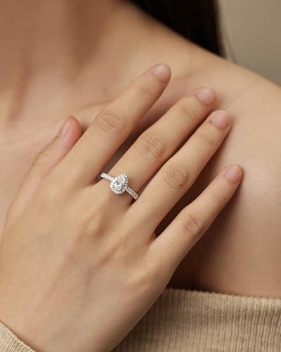 AGVANA 'Promise in Bloom' 0.5-1.3 Ct. Tw. Lab Grown Diamond Halo Pear Engagement Ring in Sterling Silver (0.3-1 Carat Main Stone) Promise Anniversary Wedding Ring for Women (D-E Color, VS Clarity)2