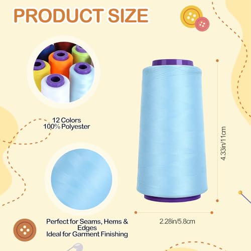 Set de 12 conos de hilo nylon para overlock, 2000 m c/u miniatura 2