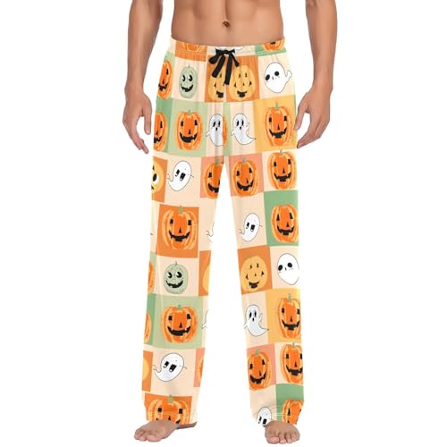 Pumpkins and Spirits Men's Cotton Pajama Pants with Pockets and Drawstring Comfortable and Stylish,S2