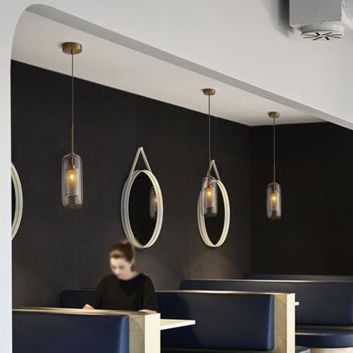 Suspension E27 scandinave en verre et fer gris argenté pour salon