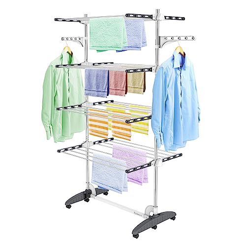 Todeco Séchoir à Linge Pliant à 4 Niveaux, Etendoir à Linge intérieur en Acier Inoxydable,...