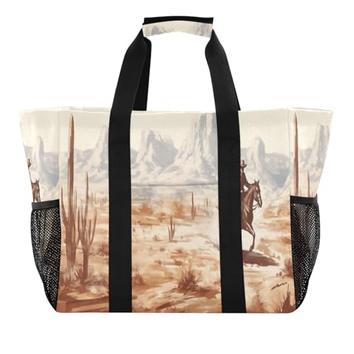 Western Desert Cowboy Large Beach Bag Waterproof Beach Tote Bags for Women Travel Gym Pool