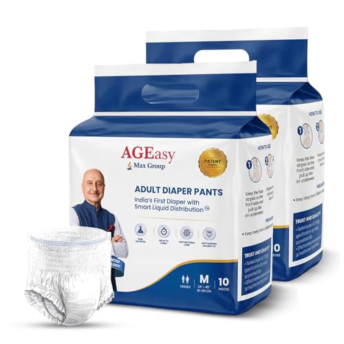 Image of AGEasy (Max Group) Adult Diapers | India's First Smart Liquid Distribution Pants | Gel-Lock Absorption | Up to 12-Hour Dryness | Anti-Sag | Invisible Fit | Odor Control | Unisex Fit (M - Pack of 2)