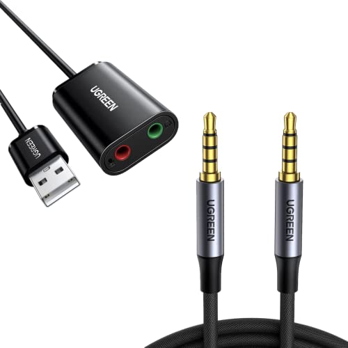 Ugreen Usb Audio Adapter External Sound Card Bundle With 4-Pole 3.5Mm Audio Cable 3Ft #TOP23