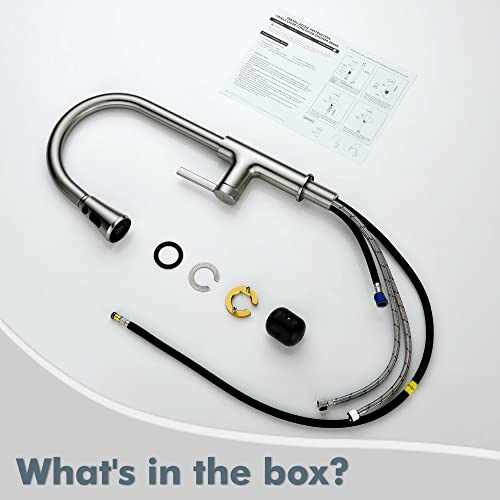 Lavatrum Kitchen Faucet With Pull Down Sprayer Brushed Nickel, 17 Inches Extended Body Single Handle High Arc Kitchen Sink Faucet With 3-Function Sprayer, Faucet For Kitchen Sink, Grifos De Cocina #TOP7