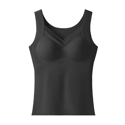 GMWARDDF Termica da Donna Maglie Termiche da Donna, Gilet Termico in Pizzo con Scollo A V, Intimo Termico Invernale, Strati di Base per Il Freddo, Canotta in Micropile, Strati di Base da Donna, Nero