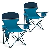 HIGH POINT SPORTS Campingstuhl Faltbar 2er Set bis 102kg Campingsessel Klappstuhl mit Getränkehaltern Faltstuhl Camping Angelstuhl Klappbar mit Armlehnen Outdoorstuhl (Blau)