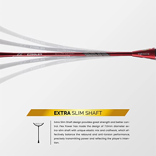 Image of Apacs Z-Ziggler (Unstrung, 38 LBS Max Tension) 6.4mm Slim Shaft | Made in Vietnam | 100% Japanese Graphite Badminton Racket with Free Full Cover | G2-4 1 /8 inches (Red)
