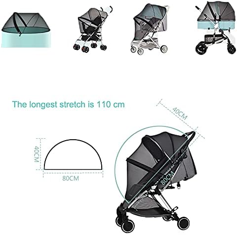 Universal Mosquito Net For Pram Pushchair Stroller Buggy Cot Bassinet Black Insect Net Fly Bug Net Protection Cover Full-Wrapped Installation with Elastic Band Zipper Opening And Closing Shed Support