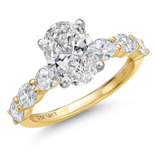 Gem Stone King 2-2.9 Cttw 14K Two Tone Gold IGI Certified Oval White Lab Grown Diamond Engagement Ring For Women | E-F Color | VS1-VS2 Clarity | Size 5-9