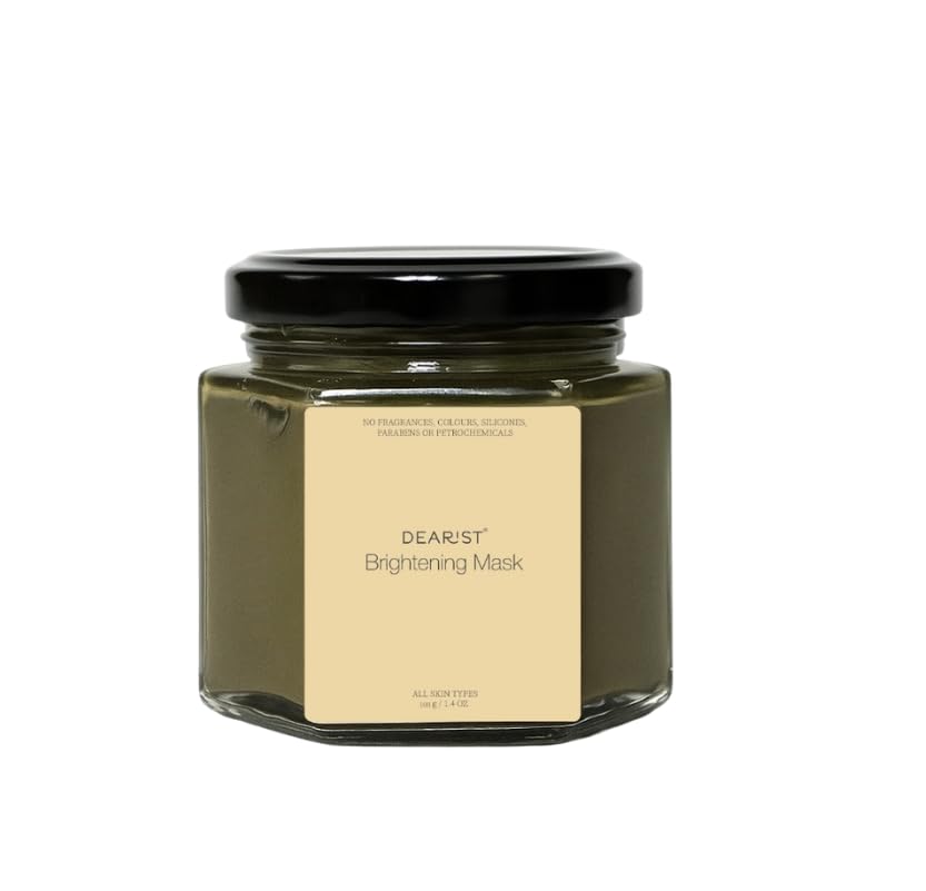 Image of Dearist Brightening Clay Face Mask with Amla (Vitamin C), Cica & Liquorice, De-Tan, Deep Cleanse, Even Skin Tone, Kaolin Clay Mask for Oily, Sensitive & All Skin Types, Clinically Tested, 40g