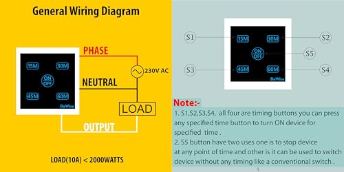 Image of DeWire Auto Cut Off Timer 1 Way Switch For Water Motor Pump,Water Heater,Exhaust Fans,Mosquito Repellent,Humidifier,Air Purifier,Room Heaters & Lighting Loads Up To 10 AMPS (15,30,45,60 Mins),White