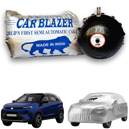 Image of CARBLAZER Portable & Semi-Automatic Full Body Car Covers: Heavy Duty Device| Anti-Theft| Dust & Scratch Proof | Water & Wind Resistant|Custom Fit| Dual-Side Cover, Compatible for Tata Nexon