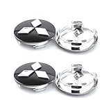 ARKOSKNIGHT 60mm Wheel Hub Center Cap with Logo Emblem ABS Material Compatible with Mitsvbishi Accessories(Mit Black Chrome)