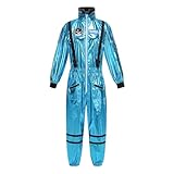 AGCOAH Women's Astronaut Costume Adult Shiny Blue Nasa Spaceman Coverall Flight Jumpsuit Halloween Cosplay Dress Up Space Birthday Gifts L