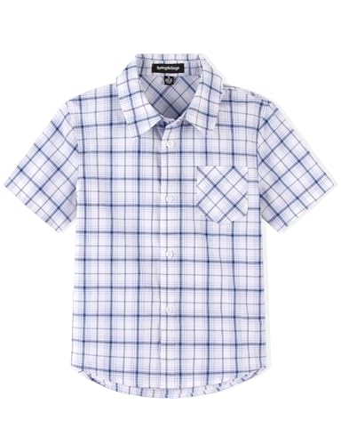 Spring&Gege Camisas de manga corta con botones para niños de 4 a 12 años, Celeste blanco, 12