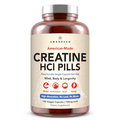 AMANDEAN Creatine HCl Pills. American Made CON-CRET. 120 Capsules 4-Month Supply. 7X Concentrated vs Monohydrate. No Bloat. Brain Health Muscle Energy & Recovery for Women & Men. No Loading Phase.
