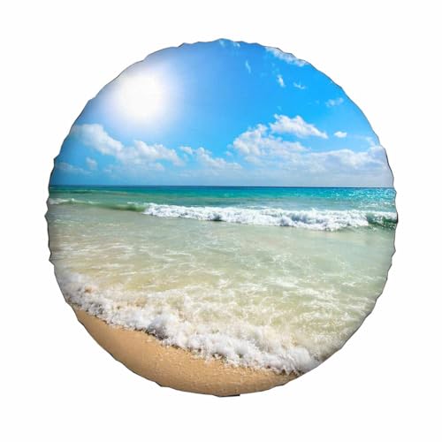 Image of Sunny Beach Spare Tire Cover 17 inch Wheel Beautiful Beach Protectors Weatherproof Universal for Trailer Tire Cover Rv SUV Truck Camper Travel Trailer