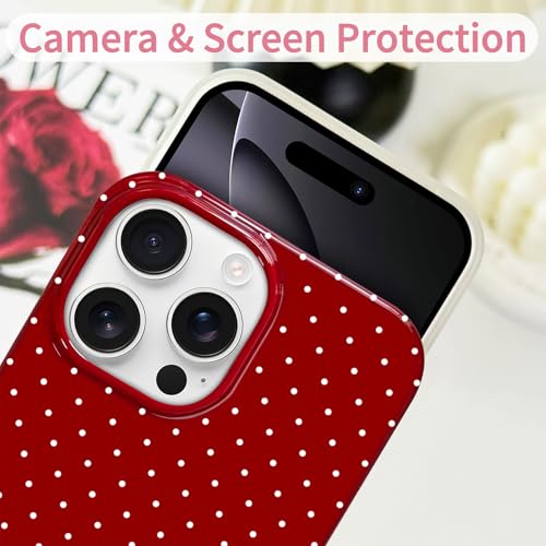 Hython for iPhone 16 Pro Max Case Cute Polka Dot Aesthetic Design Simple Cover 6.9", Thin Slim Anti-Scratch Soft TPU Bumper Shockproof Rubber Protective Phone Cases for Women Girls Girly Boys, Red by Hython - Used condition - Image 3