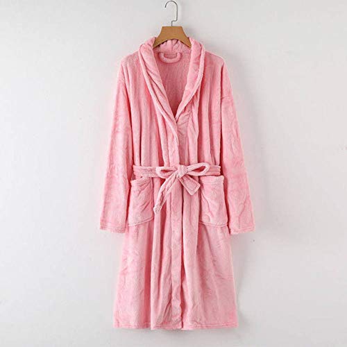 JBDGNZ Ladies Bathrobe,Pajamas Female Bathrobe Flannel Pajamas Autumn and Winter Thickened Long can be Worn Outside Solid Color Bathrobes,Pink,One Size