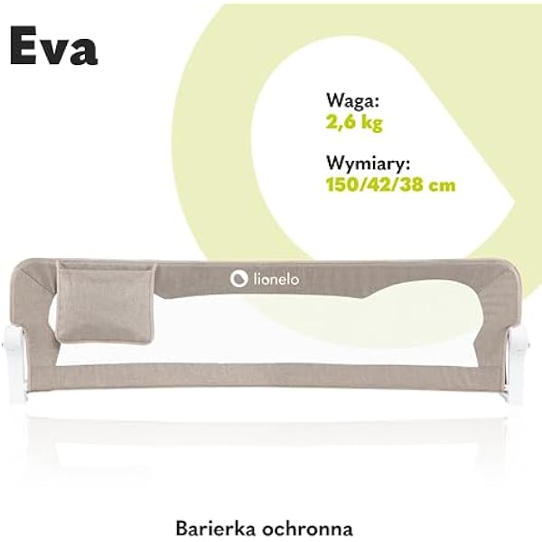 LIONELO Eva Защитная бортик для детской кровати складывается на 180 150 x 35 x 42 см система блокировки StandSafe ремни SecureBelt воздухопроницаемая сетка простая установка сертификаты безопасности Бежевый