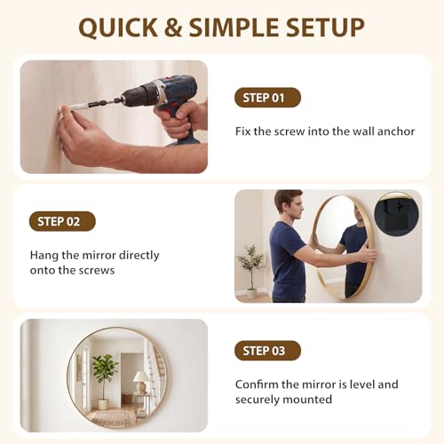Image of NEWBULIG 24-Inch Round Wall Mirror, Bathroom Wall Circle Mirror with Metal Frame, Bathroom Decor for Entryway, Living Room, Vanity, Gold
