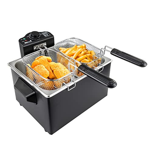 MaxxHome Friteuse avec zone froide - Double Friteuse avec fenêtre de visualisation - Régulateur de température réglable - Capacité 5L - 2000W