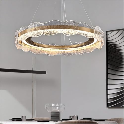 Lustre moderne LED lampe suspendue ronde en verre ondulé pour salon