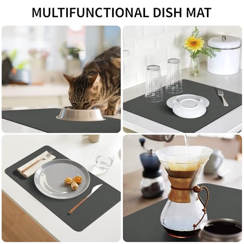 Meetcolor 2-Pack Coffee Bar Mats Set for Countertop, 12" x 19” Super Absorbent Dish Drying Mat, Kitchen Counter Mat Fits Under Coffee Maker or Machine, Dark Gray Kitchen Decor for Dish Drying Rack — view 6