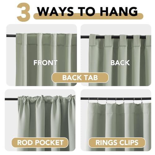 Image of H.VERSAILTEX Back Tab Sage Green Curtains 102 Inch Long for Living Room, Rod Pocket Room Darkening Thermal Insulated Blackout Curtains, 52 x 102 Inch, Light Sage, 2 Panels