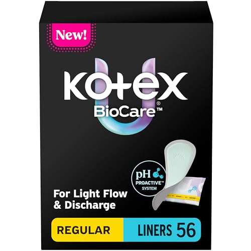 Kotex BioCare Daily Liners Wrapped Light Absorbency Regular Length 56 Count (Packaging May Vary)