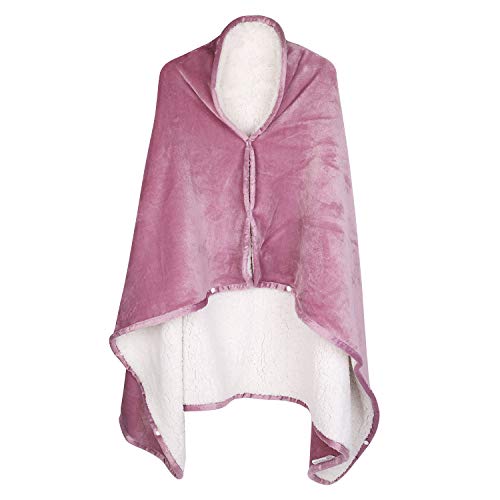 IBLUELOVER Couverture Plaid Couverture Double Face en Polaire et Peluche Couverture de Lit Canapé Voiture Salon Chambre Hiver Chaud Couverture Multi-Usage Cape Châle avec Bouton Cadeau Noël,Rose,TU