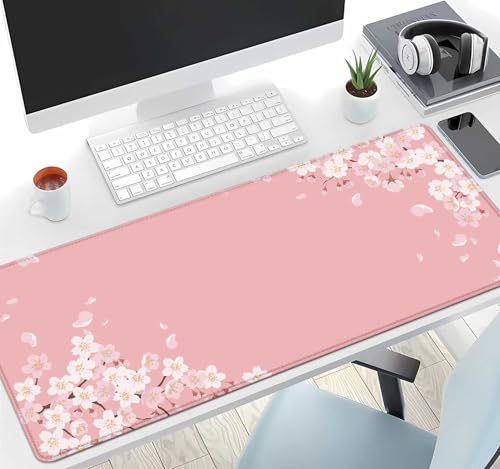 Image of IMAYONDIA Pink Japanese Desk Mat, Cherry Blossom Large Gaming Mouse Pad, Non-Slip Rubber Base Mousepad for Women, Desk Pad for Work, Game, Office, 31.5x11.8 Inch- Sakura Flowers Aesthetic