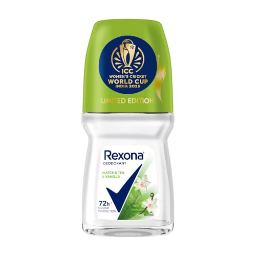 Rexona Matcha Tea & Vanilla Antiperspirant Roll-On | for Women | 12-HSA & Glycerin| 72H Odour Protection* | Limited Edition Pack - ICC Women’s Cricket World Cup India 2025 |50 ML